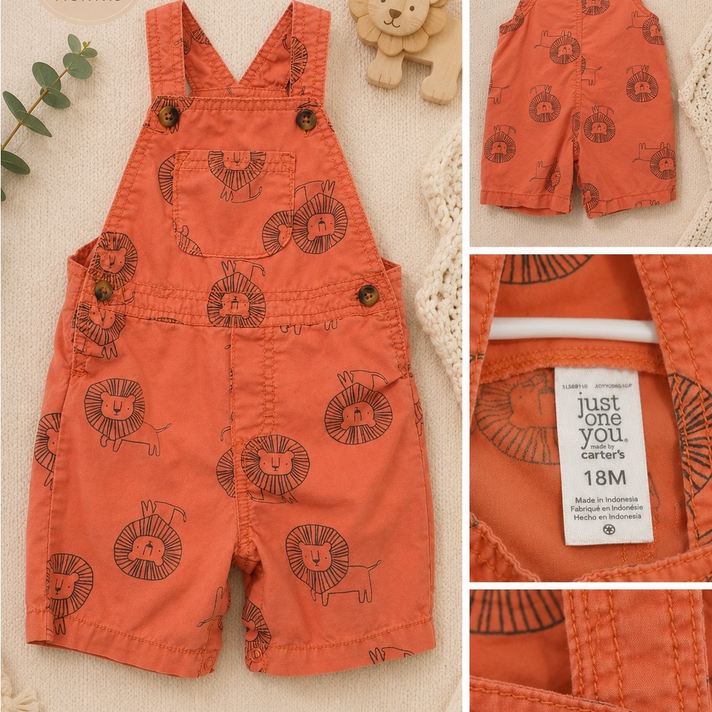 Carter’s Lion Print Overall Shorts 18M | Cute Lions